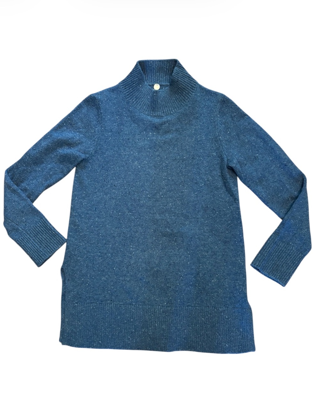 Margret O’Leary mock neck blue flecked 100% cashmere sweater size small NWOT